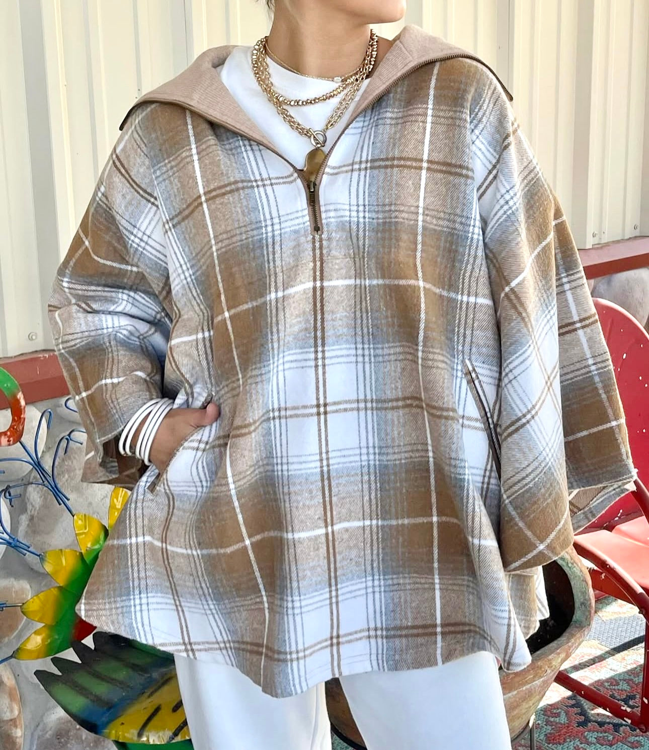 The Wren Plaid Poncho