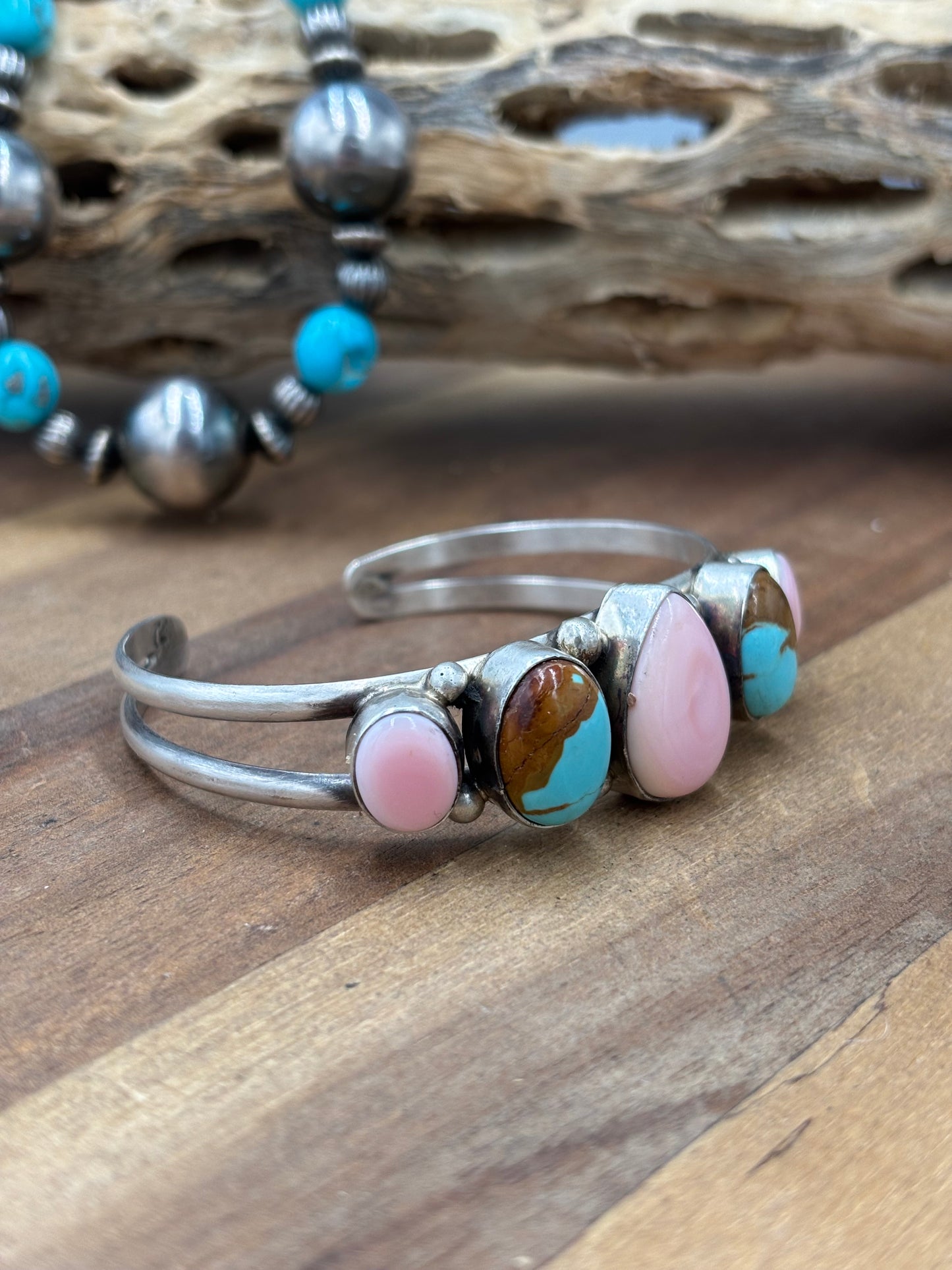 Pink Conch & Turquoise #92-3 Cuff by Augustine Largo, Navajo
