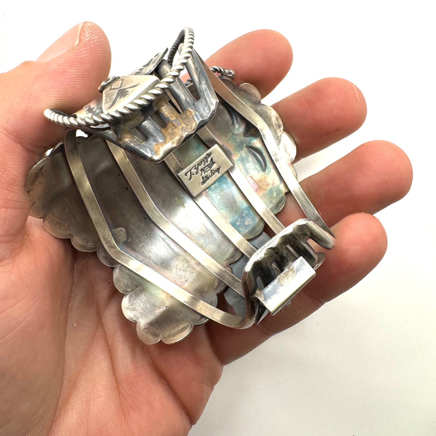 Saddle Cuff Bracelet with Turquoise by Navajo Artist Timothy Yazzie