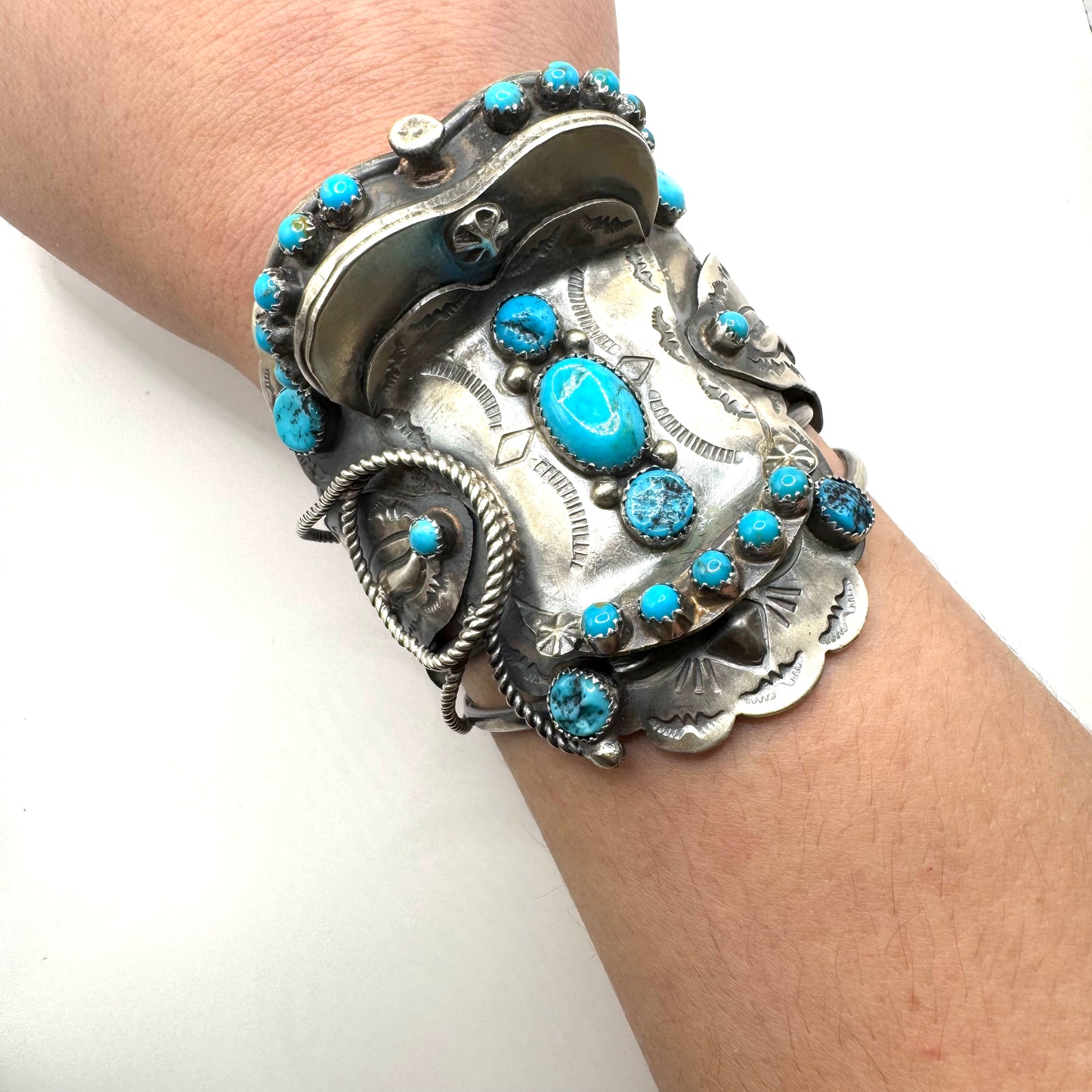 Saddle Cuff Bracelet with Turquoise by Navajo Artist Timothy Yazzie