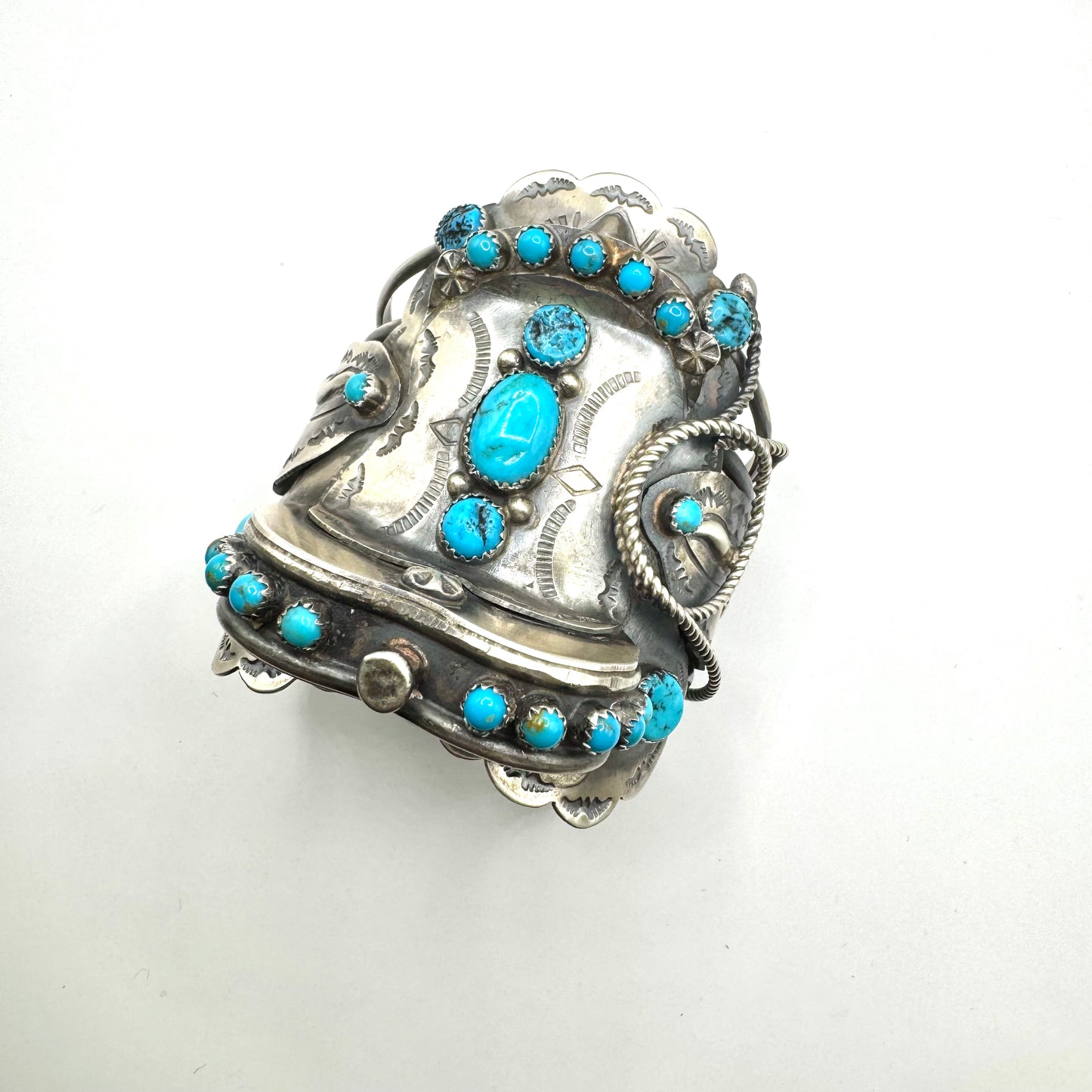 Saddle Cuff Bracelet with Turquoise by Navajo Artist Timothy Yazzie