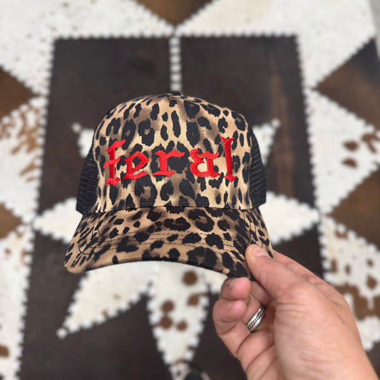 Feral Leopard Embroidered Snapback Trucker Hat