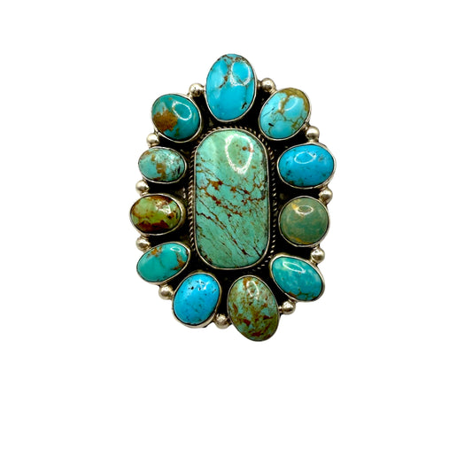 Kingman Cluster Ring Adjustable by Gerildine James, Navajo