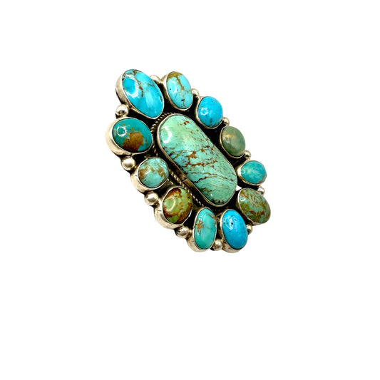 Kingman Cluster Ring Adjustable by Gerildine James, Navajo