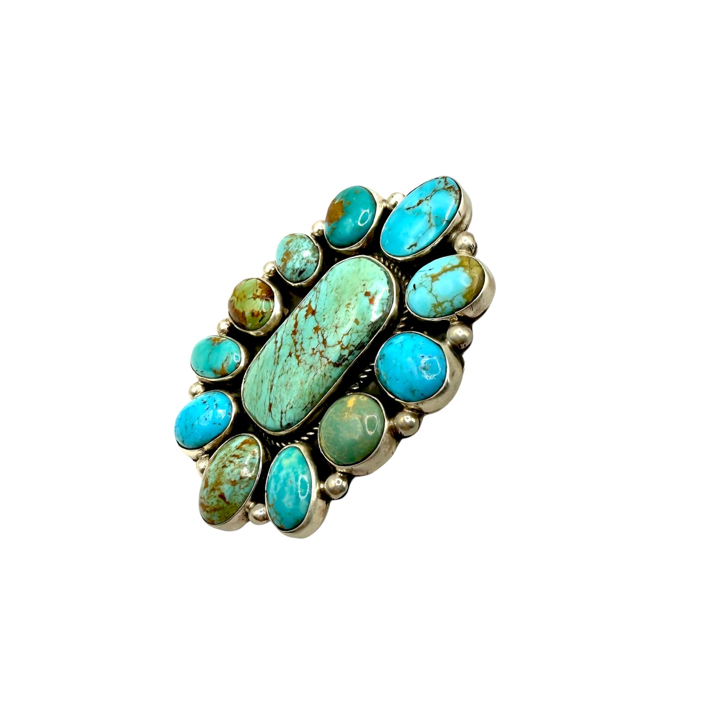 Kingman Cluster Ring Adjustable by Gerildine James, Navajo