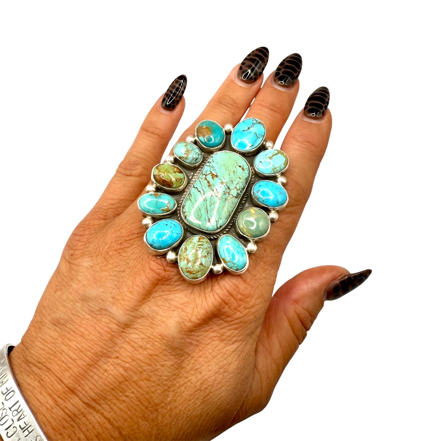 Kingman Cluster Ring Adjustable by Gerildine James, Navajo