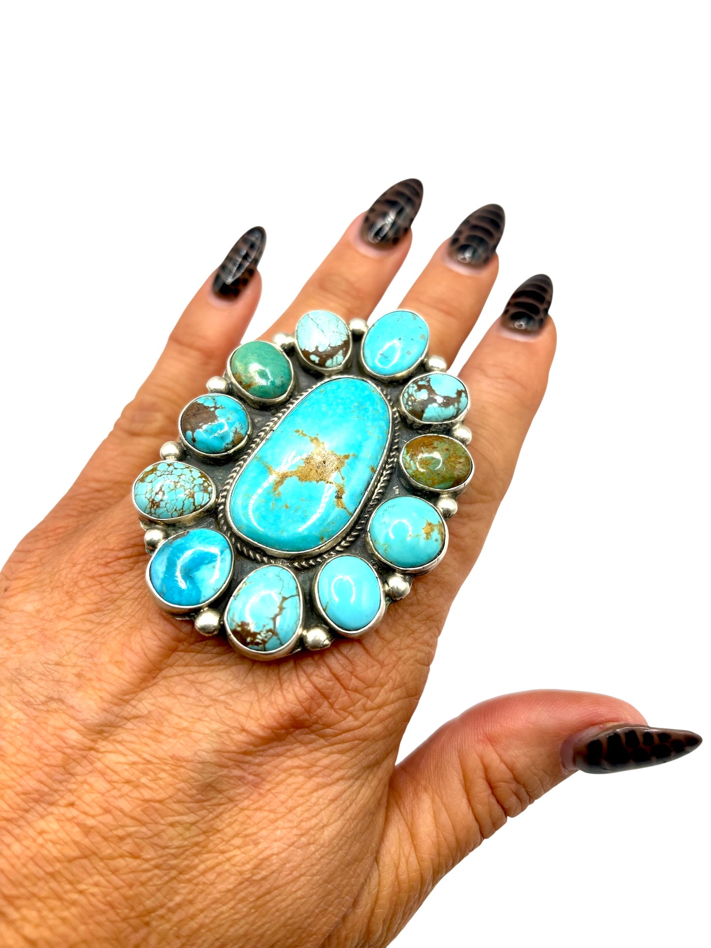 Mixed Stone Oval Cluster Ring Adjustable By Gerildine James, Navajo