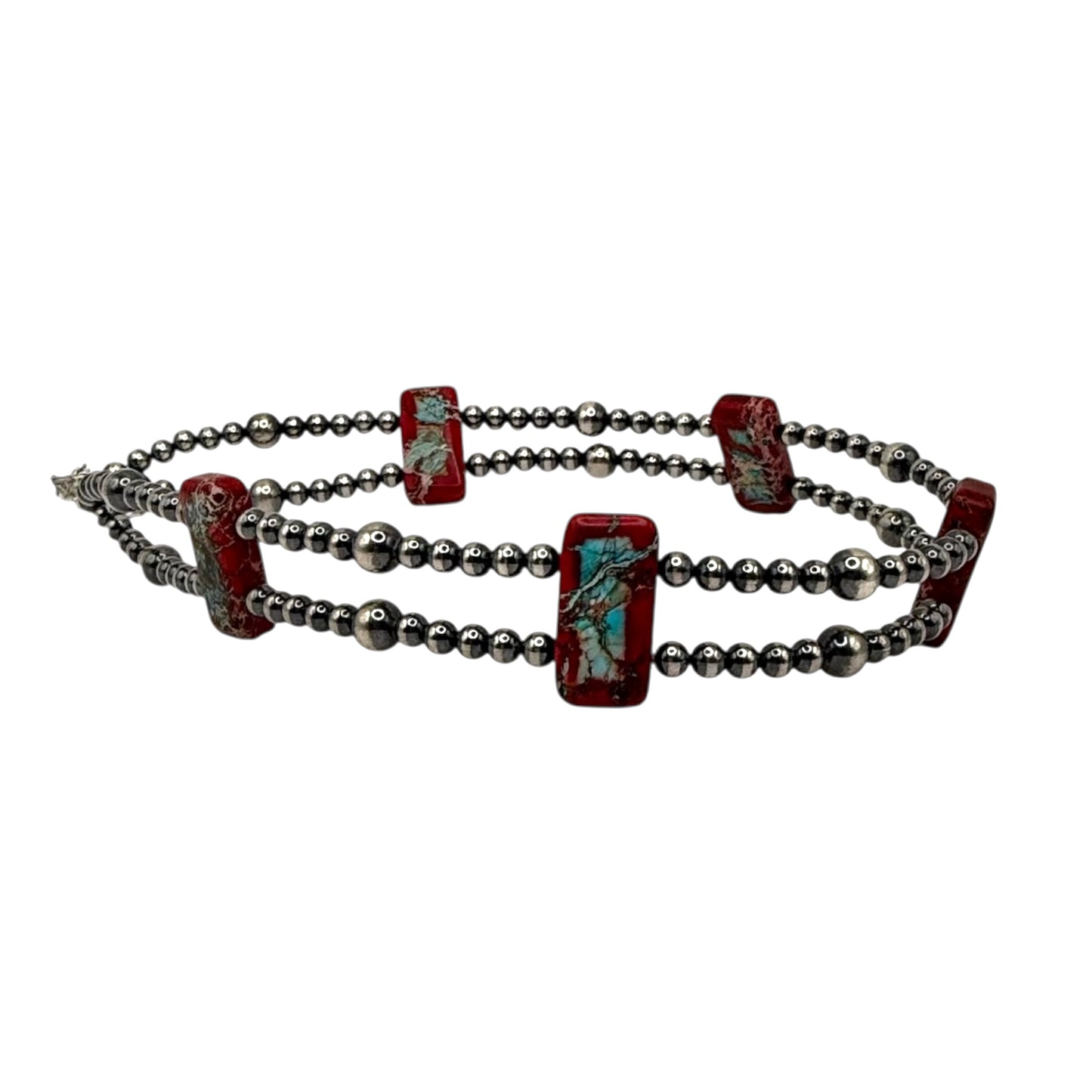 14" Variscite and Sterling Silver Pearl Choker