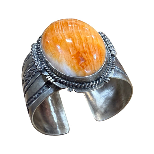 Orange Spiny Cuff by J Nelson, Navajo