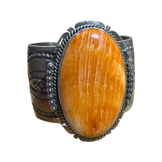 Orange Spiny Cuff by J Nelson, Navajo