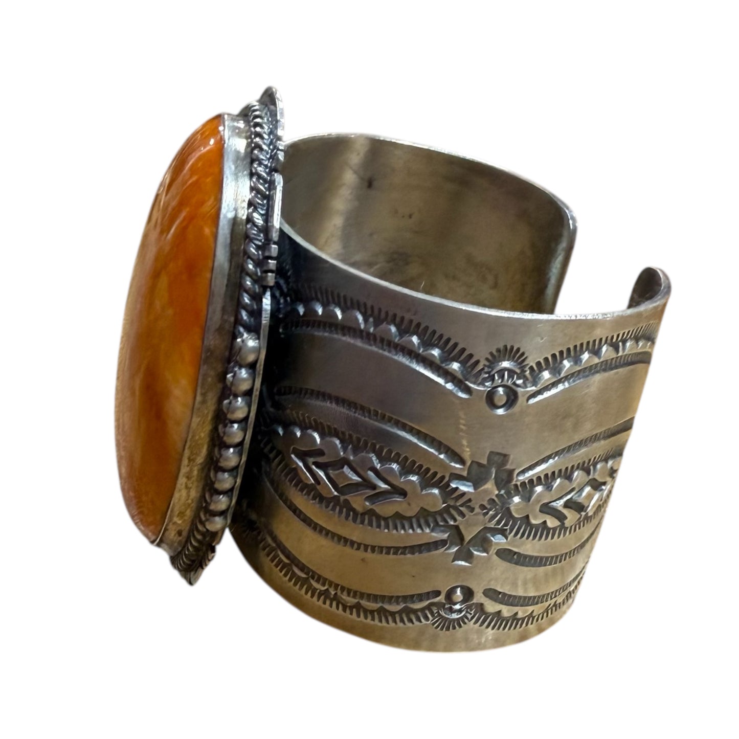 Orange Spiny Cuff by J Nelson, Navajo