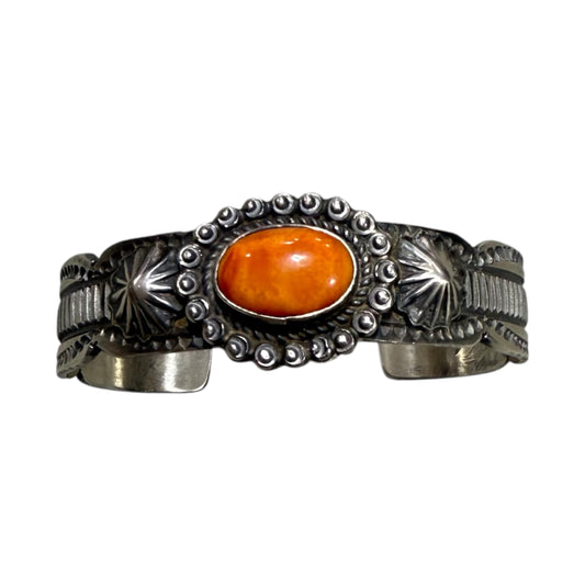 Orange Spiny Cuff by Tilli John, Navajo