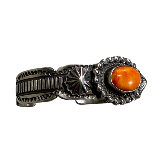 Orange Spiny Cuff by Tilli John, Navajo