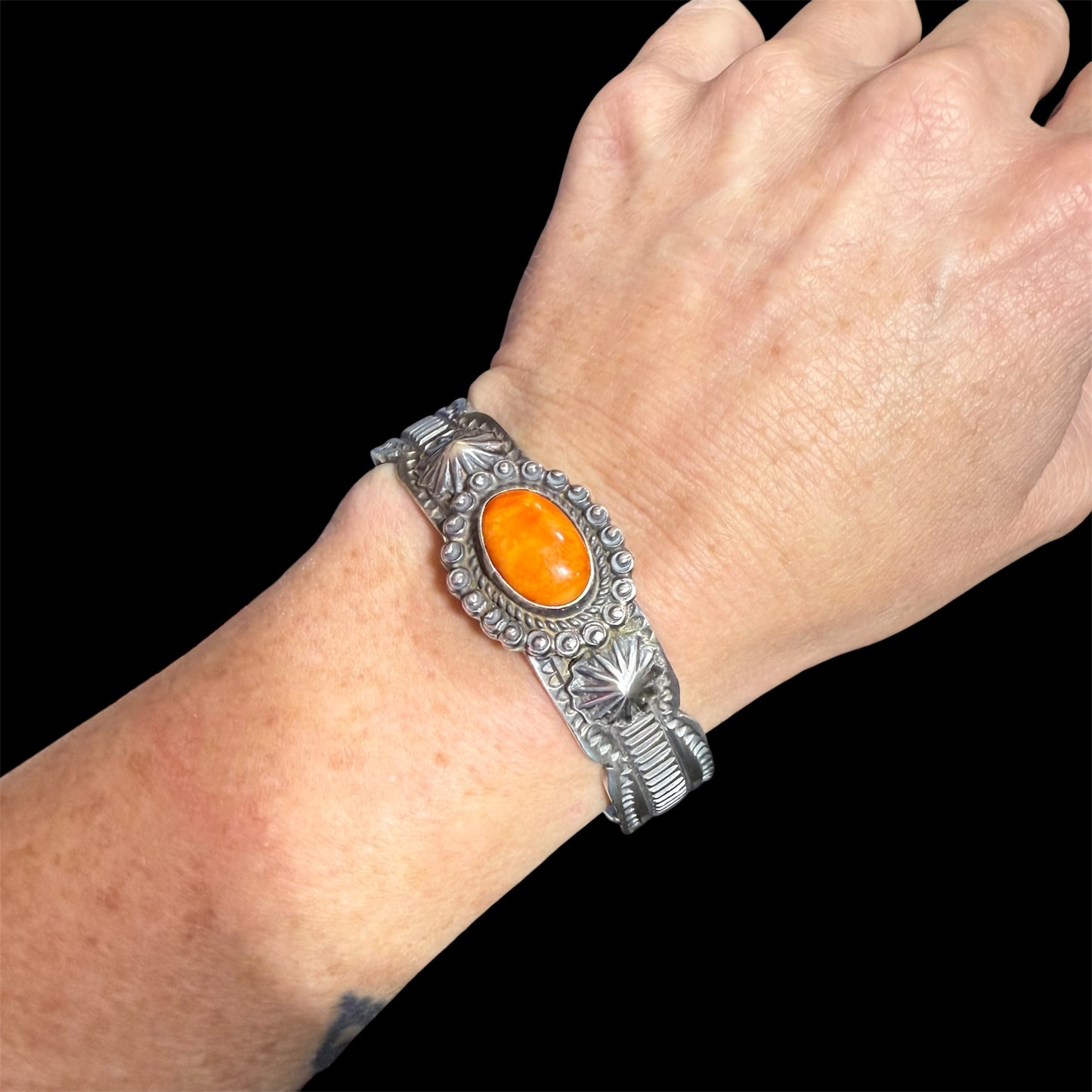 Orange Spiny Cuff by Tilli John, Navajo