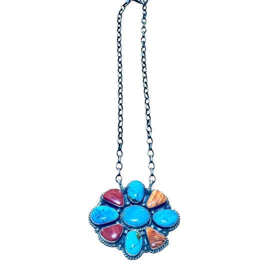 16" Multi-Stone Turquoise & Spiny Oyster Necklace By Elouise Kee