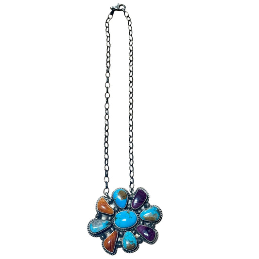 16" Multi-Stone Turquoise & Spiny Oyster Cluster Necklace By Elouise Kee