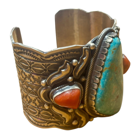 Turquoise & Red Coral Cuff by Tillie Jon