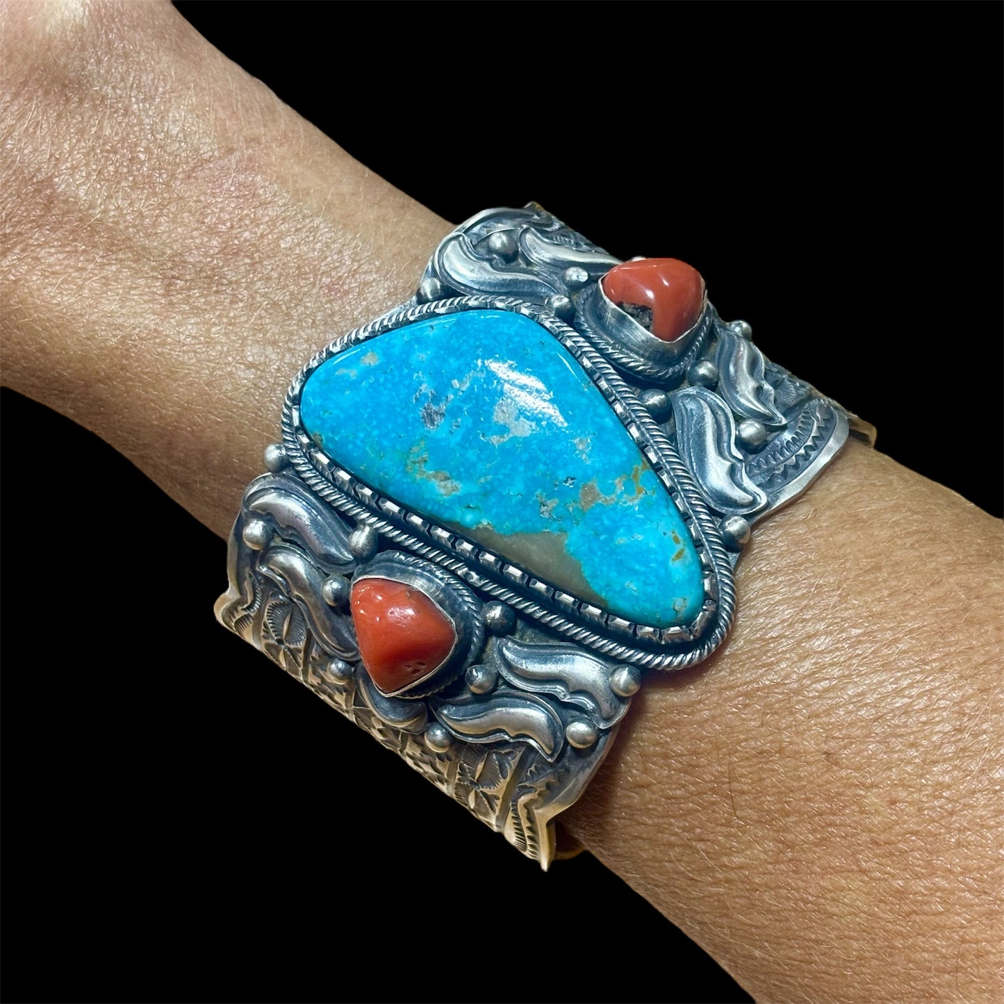 Turquoise & Red Coral Cuff by Tillie Jon
