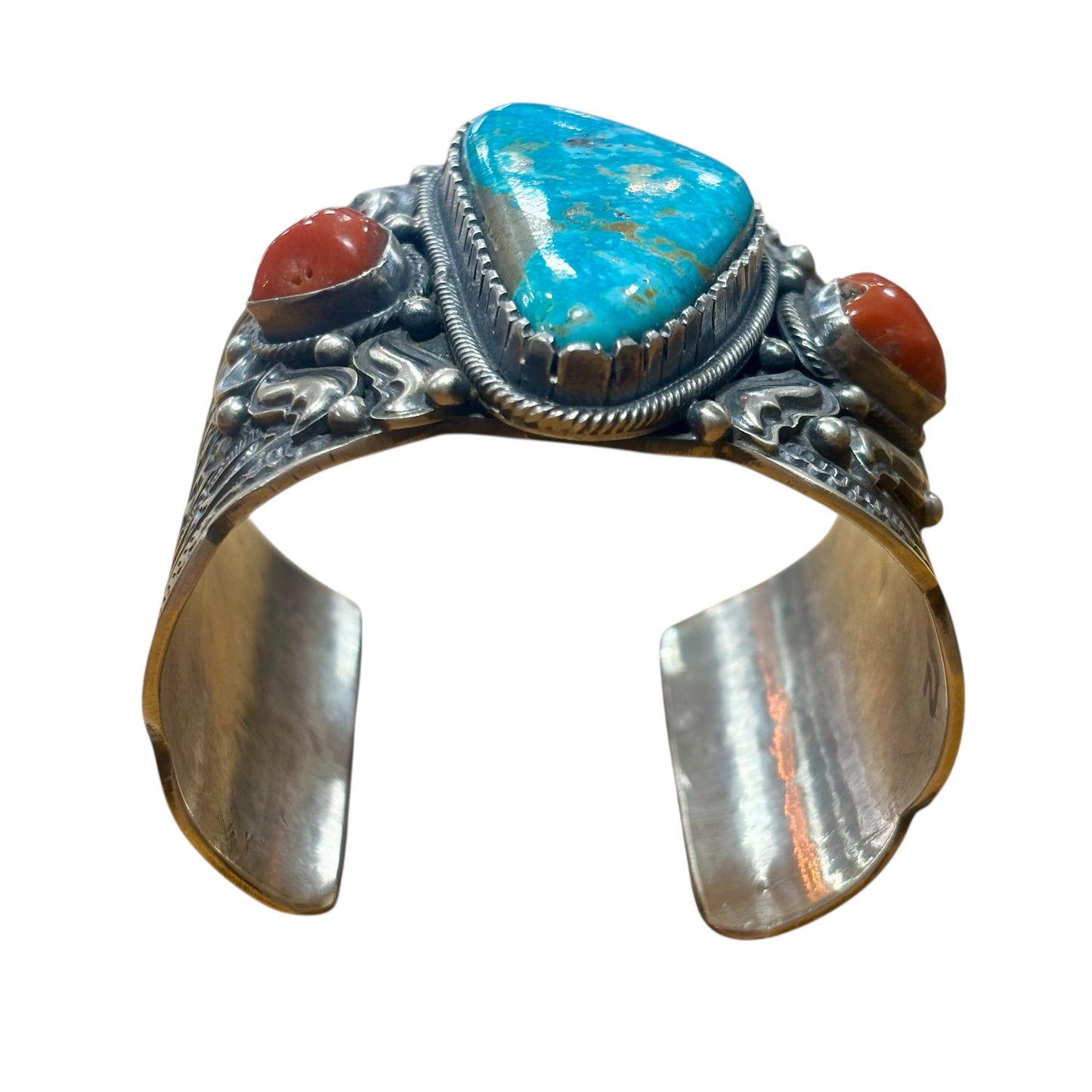 Turquoise & Red Coral Cuff by Tillie Jon