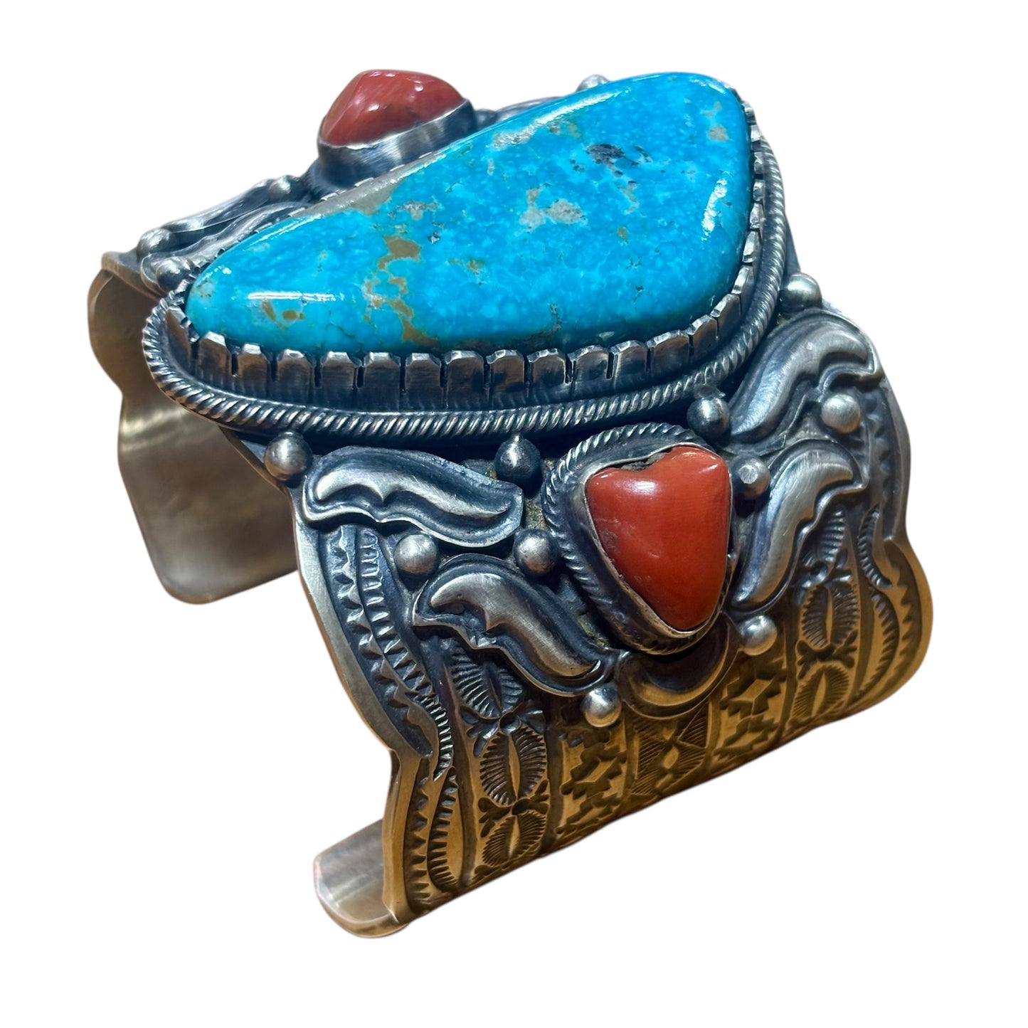 Turquoise & Red Coral Cuff by Tillie Jon