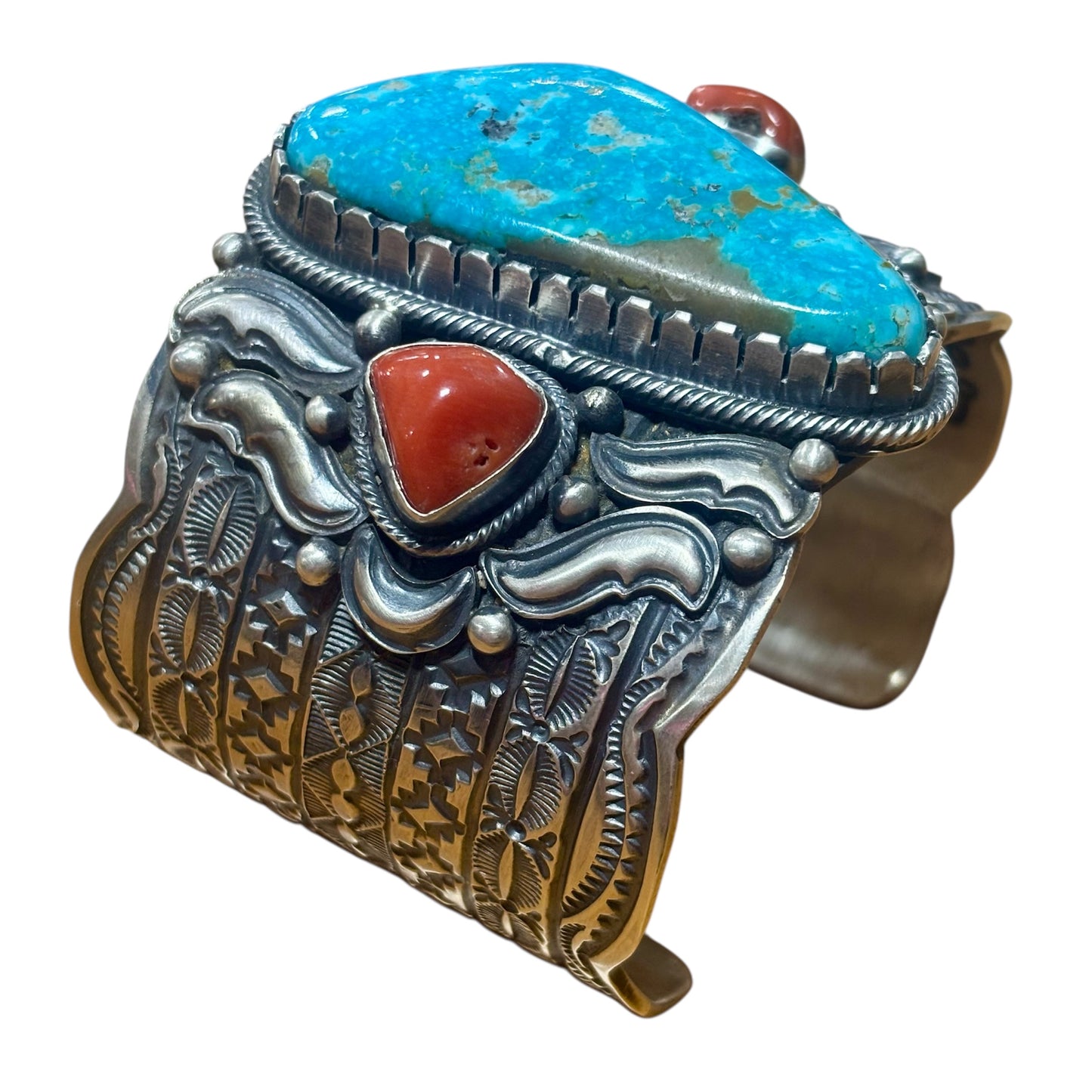 Turquoise & Red Coral Cuff by Tillie Jon