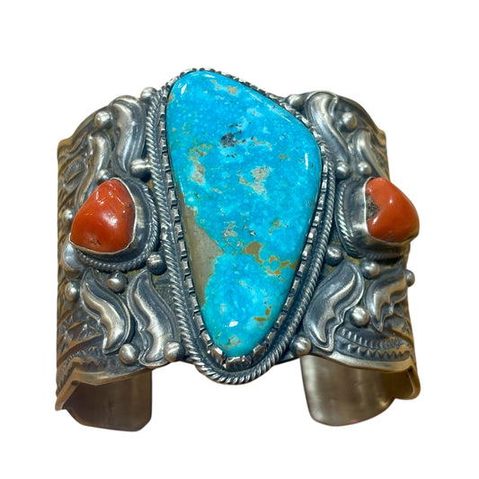 Turquoise & Red Coral Cuff by Tillie Jon