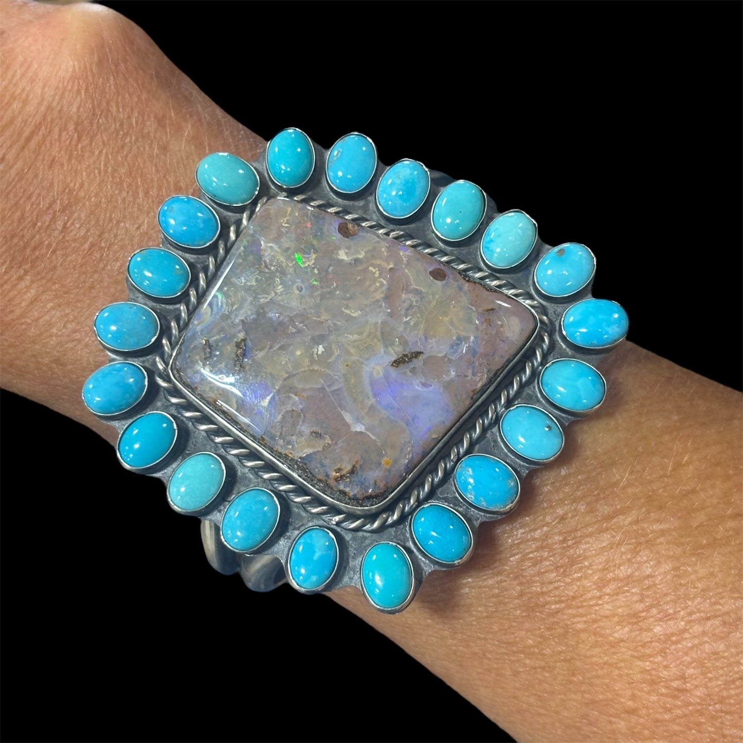 Boulder Opal & Turquoise Statement Cuff