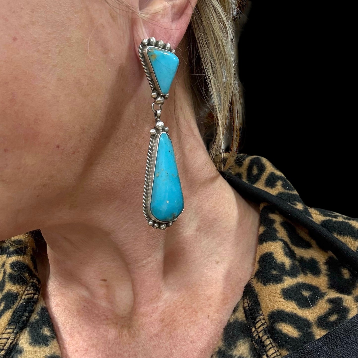 Turquoise Post Dangle Earrings by Elouise Kee