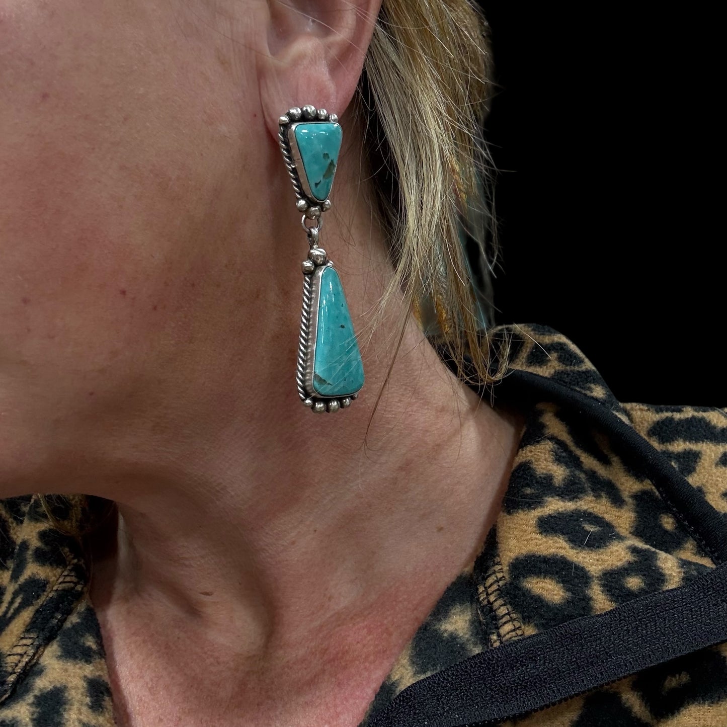 Turquoise Post Dangle Earrings by Elouise Kee