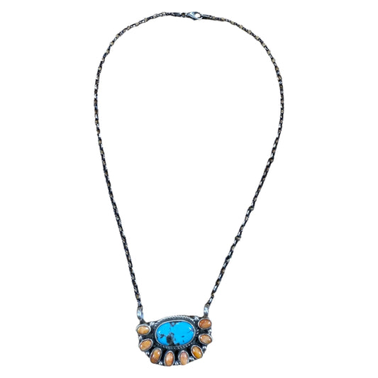 Orange Spiny and Turquoise Necklace by Gerildine James