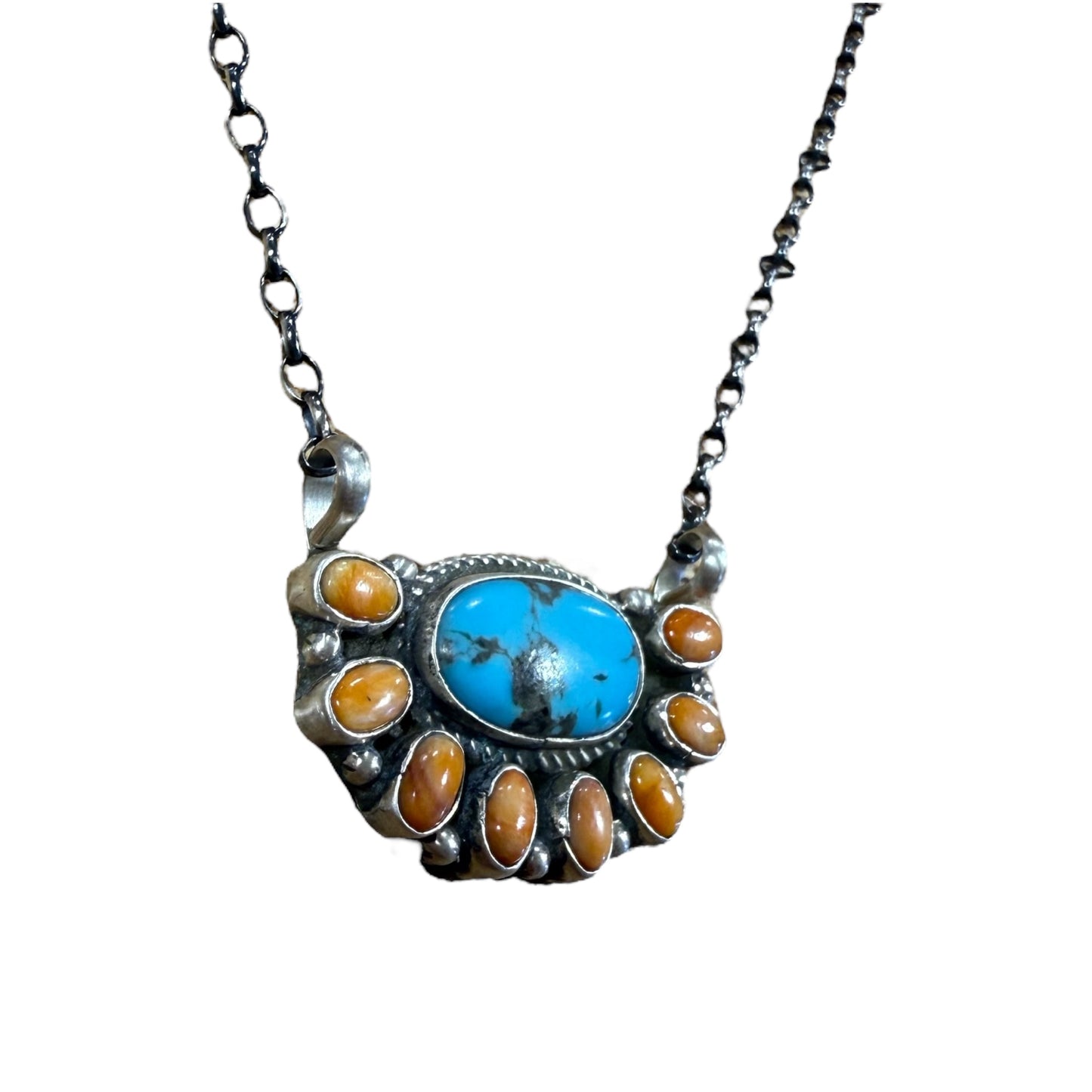 Orange Spiny and Turquoise Necklace by Gerildine James