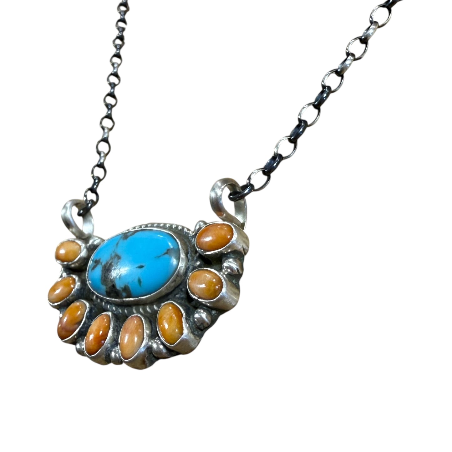 Orange Spiny and Turquoise Necklace by Gerildine James