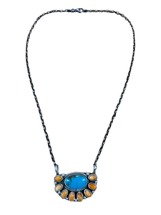 Orange Spiny and Turquoise Necklace by Gerildine James