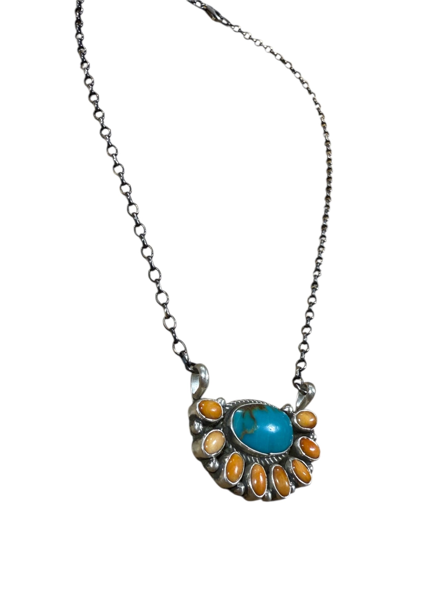 Orange Spiny and Turquoise Necklace by Gerildine James