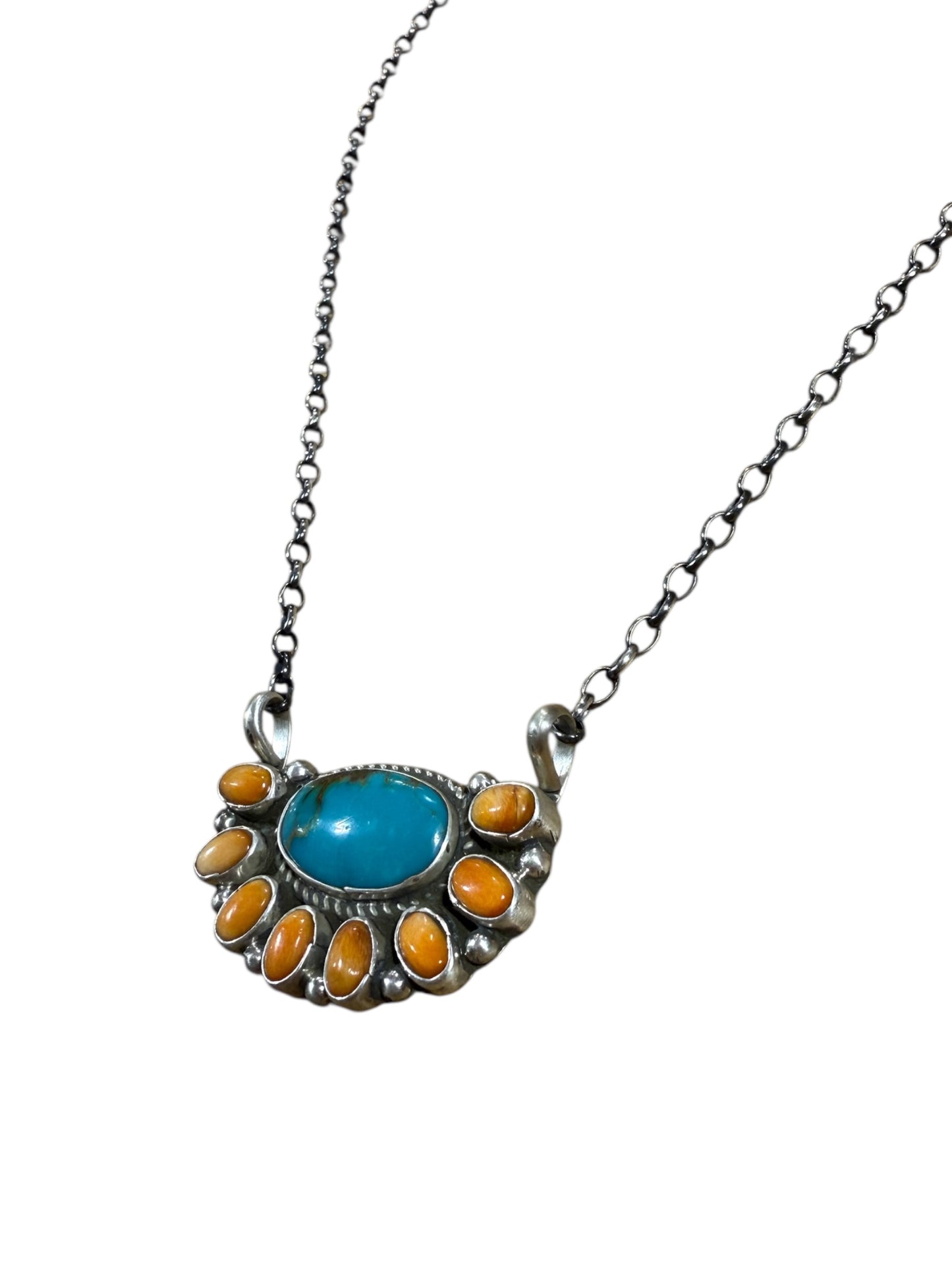 Orange Spiny and Turquoise Necklace by Gerildine James