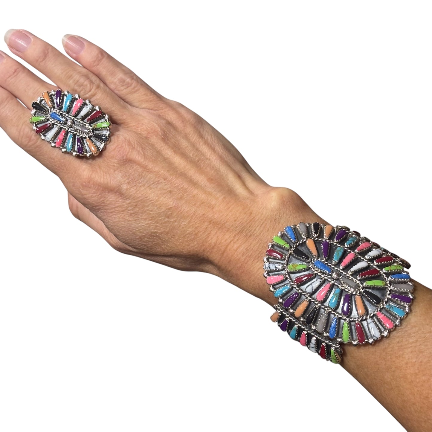 Mixed Block Stone Squash Blossom Necklace Set