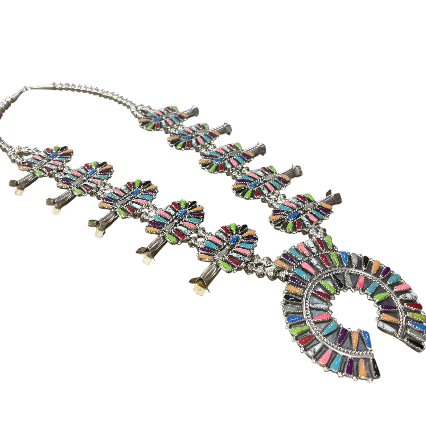 Mixed Block Stone Squash Blossom Necklace Set