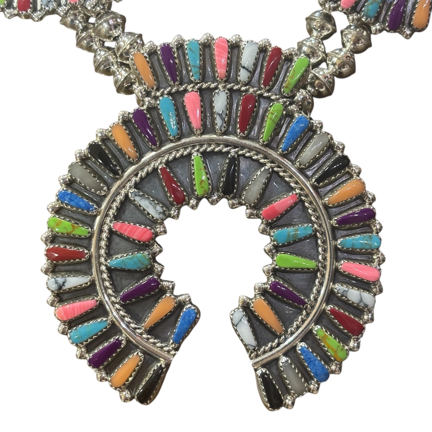 Mixed Block Stone Squash Blossom Necklace Set