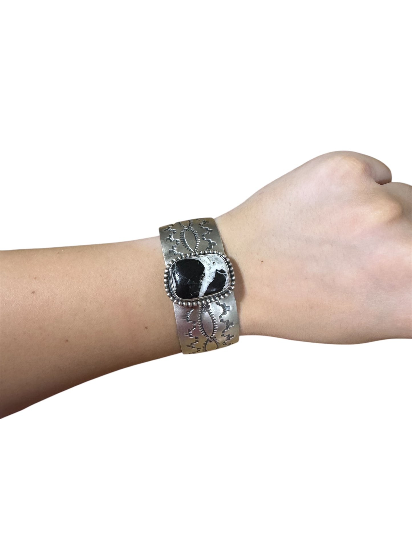 White Buffalo One Stone Cuff By Delbert Santos, Navajo