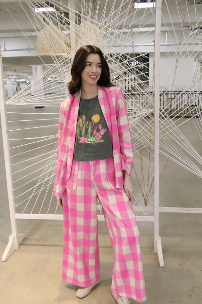 The Rosie Pink Gingham Pant & Blazer Set