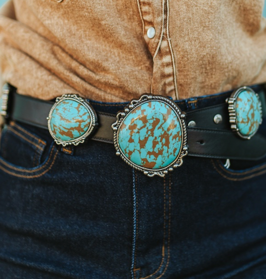 Round Turquoise Stone Concho Belt