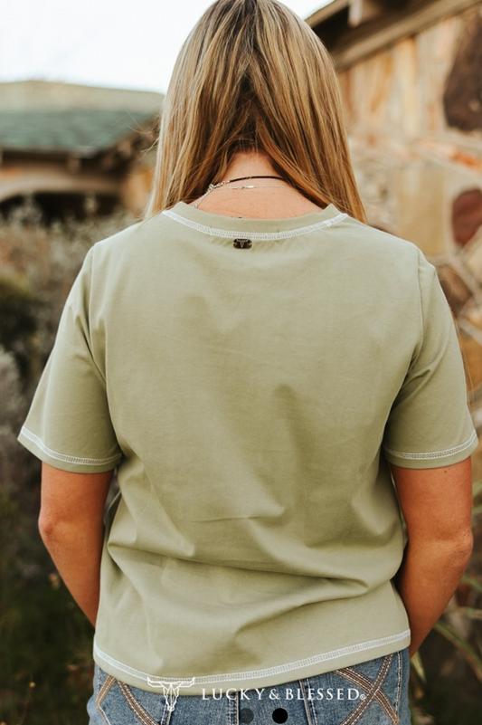 Boot Stitch Tee Sage (Reagular & Plus)