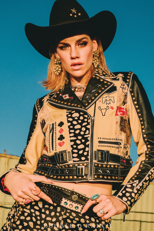 Leather Cowboy Graffiti Jacket by Double D