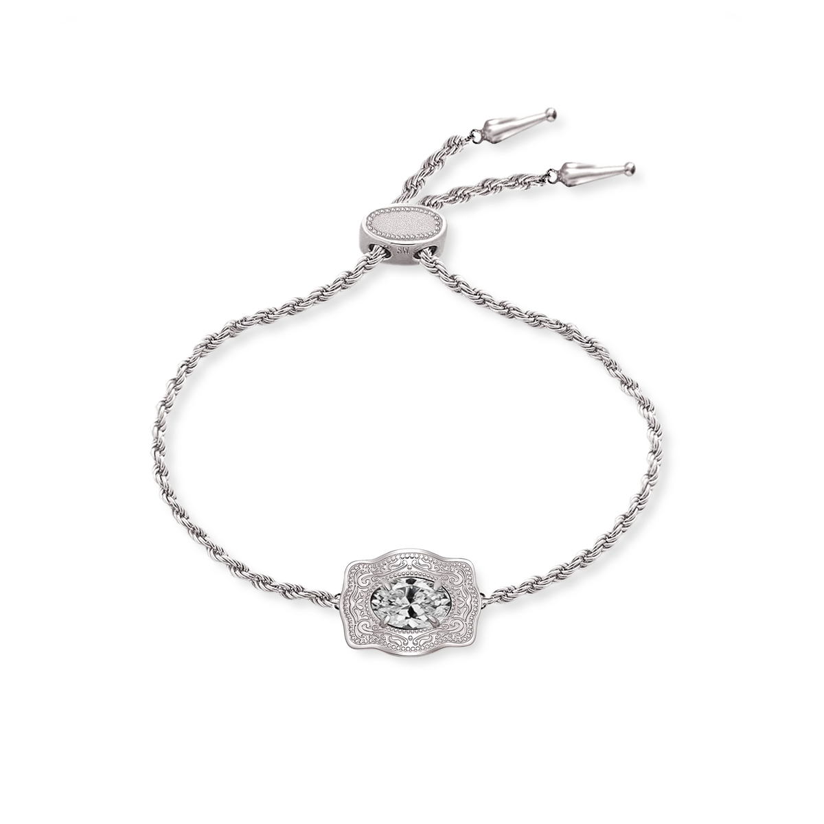 SpurWest Mama Ultra Mini Belt Buckle Bracelet CZ Stone Silver