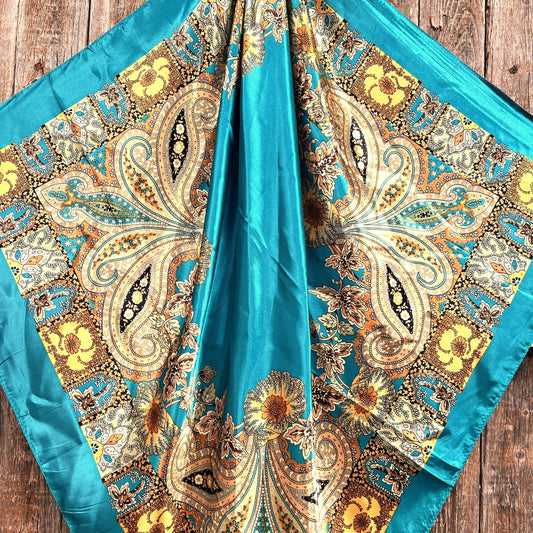 35X35" Teal Tone Paisley Wild Rag / Scarf WR1000