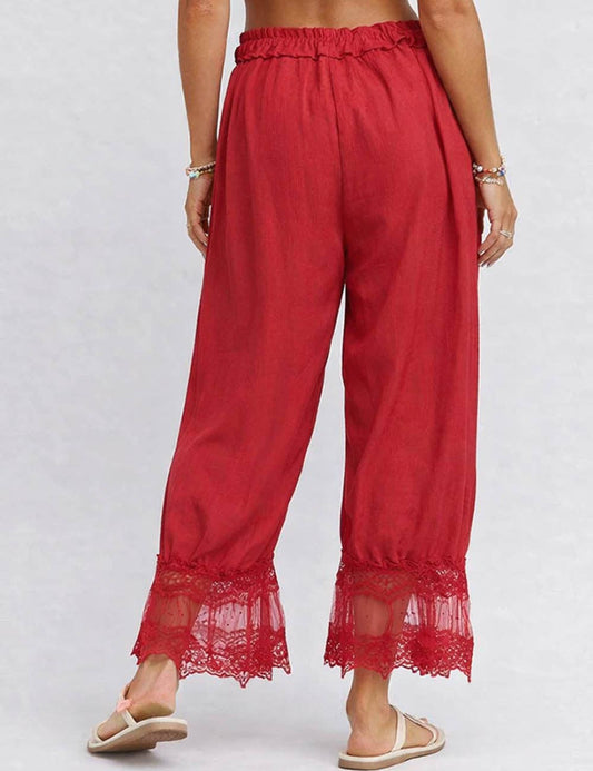 Ellie Lace Lantern Pants: RED