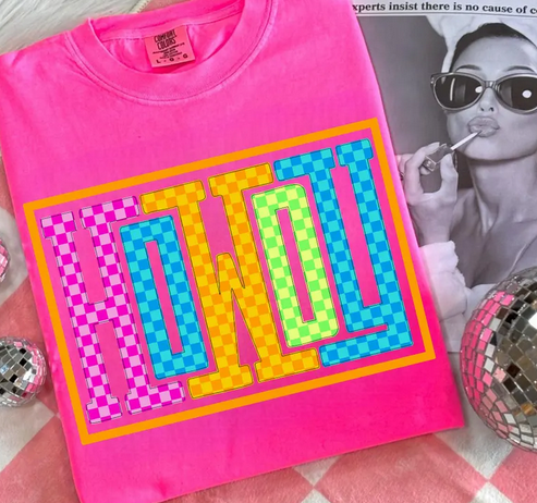 Howdy Neon Checkered Graphic Tee