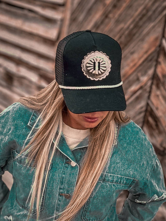 Black and White Single Concho Trucker Hat