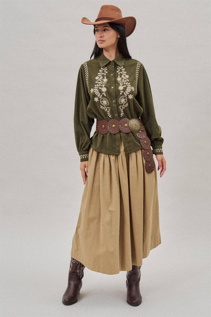 The Ember Embroidered Corduroy Top