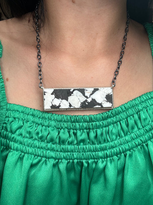 White Buffalo Mojave #917-45G XL Bar Necklace by Brandon Etcitty, Navajo